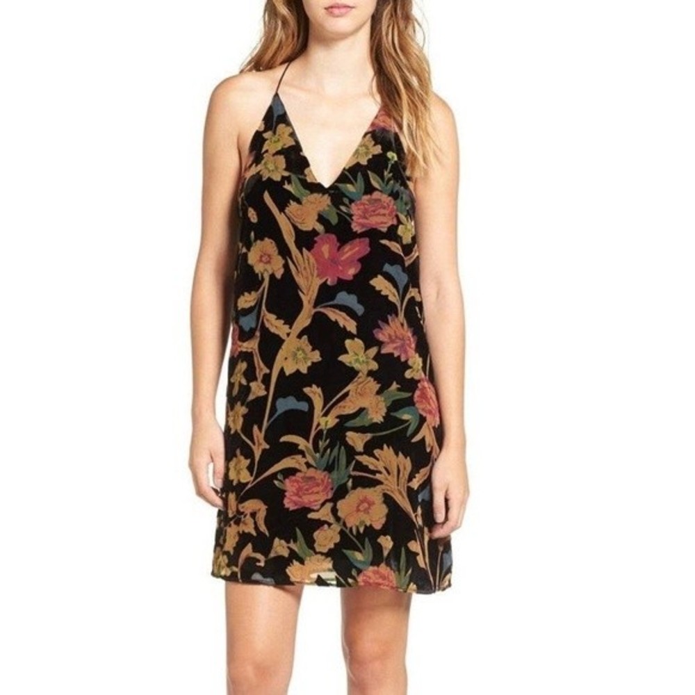 Floral V-Neck Slip Dress - Black Floral